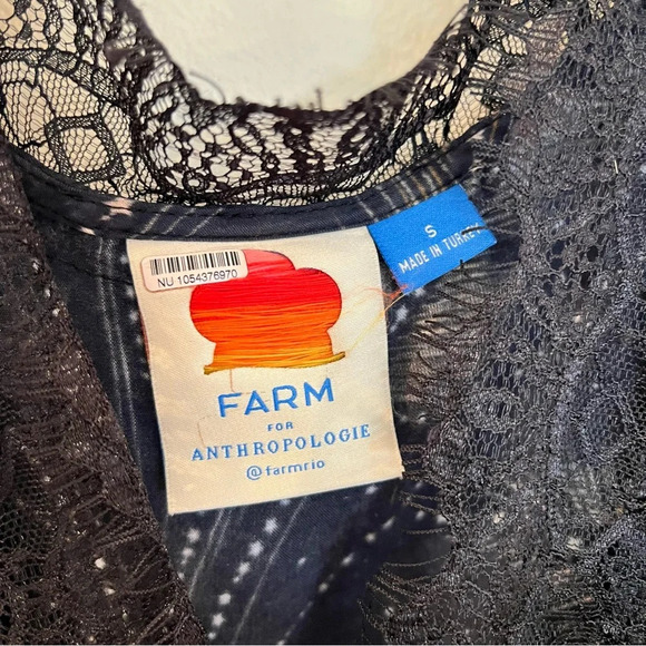 Farm Rio Black Lace Balloon Sleeve V Neck Lightweight Satin Maxi Dress Small - Picture 6 of 9